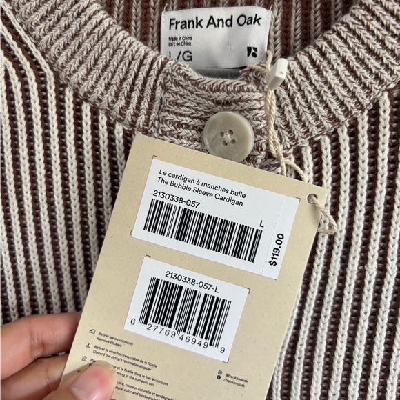 BNWT $119 Frank and Oak The Bubble Sleeve Cardigan Large - Picture 4 of 6